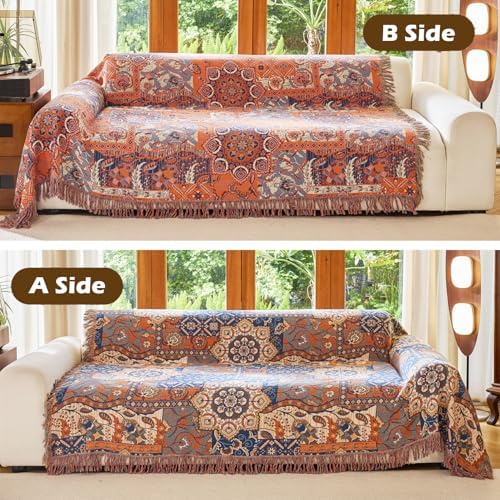 VANJOROY Boho Throw Blanket for Bed Couch 60" x 80", 100% Organic Cotton Skin-Friendly Ultra Soft Quilt Throw - Floral Rustic Living Room Decor Luxury Reversible Blanket for Sofa Chair and Gift