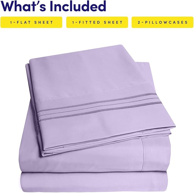 1500 Supreme Collection Queen Sheet Sets Lavender - Luxury Hotel Bed Sheets and Pillowcase Set for Queen Mattress - Extra Soft, Elastic Corner Straps, Deep Pocket Sheets, Queen Lavender