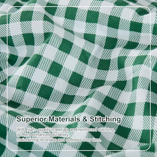 Gingham Queen Sheet Set, Lightweight Super Soft Brushed Microfiber Plaid Bed Sheets with 16" Deep Pocket, 4 Piece Ruffle Farmhouse Bedroom Decor, Green