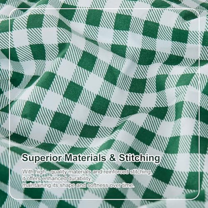 Gingham Queen Sheet Set, Lightweight Super Soft Brushed Microfiber Plaid Bed Sheets with 16" Deep Pocket, 4 Piece Ruffle Farmhouse Bedroom Decor, Green