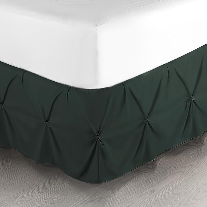 Nestl Forest Green Bed Skirt King Size, Pinch Pleat King Bed Skirt, 14" Inch Drop King Bedskirt, Hotel Quality Forest Green Bed Skirts, Microfiber Bedskirt for King Bed, Forest Green King Bed Skirt