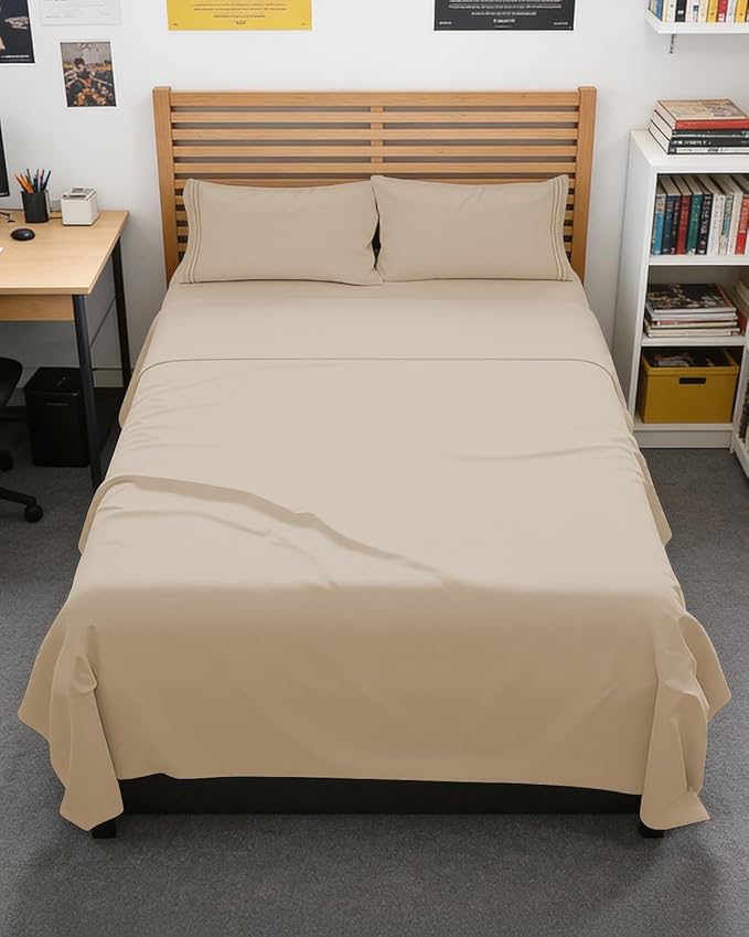 Full XL Bed Sheet - 4 Piece Full XL Bed Sheets Set - Soft, Breathable & Cooling - Hotel Luxury Bedding for Women, Men, Kids, Teens, Boys & Girls - Deep Pockets, Comfy, Fade and Wrinkle Free - Cream