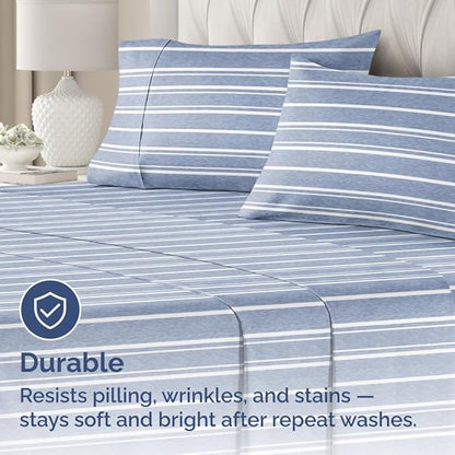 King Standard Pillow Cases Set of 4 - Soft Hotel Quality Pillowcase Covers - Comfy Bedding for Women, Men, Kids & Teens - Machine Washable Pillow Protectors - 4 Piece Set - King Standard Blue Stripes