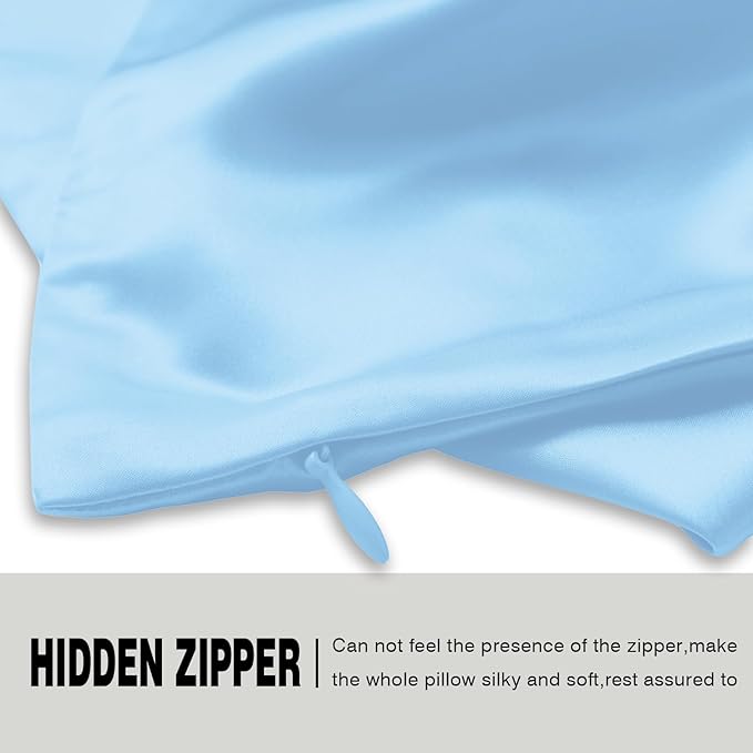 Mulberry Silk Pillowcase for Hair and Skin Standard Size 20"X 26" Pillow Case with Hidden Zipper Soft Breathable Smooth Cooling Silk Pillow Covers for Sleeping (Sky Blue,Standard,1Pcs)