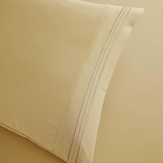 Clara Clark RV Queen Sheets, 6 Piece RV Sheets Set - Hotel Luxury Sheets for RV Bunks, Super Soft Bedding Set, Short Queen,Camel Gold