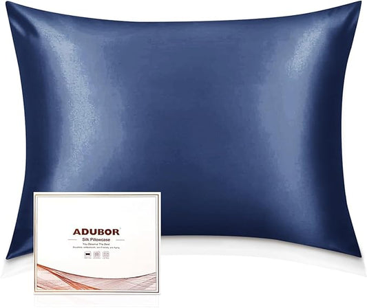 Adubor 100% Silk Pillowcase - Mulberry Silk Pillow Cases, 22 Momme 6A Grade Fibers, Silk Pillow Case for Hair and Skin Health, with Hidden Zipper (Queen 20''x30'', Navy Blue, 1PC)