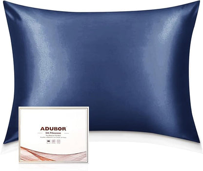 Adubor 100% Silk Pillowcase - Mulberry Silk Pillow Cases, 22 Momme 6A Grade Fibers, Silk Pillow Case for Hair and Skin Health, with Hidden Zipper (Standard 20''×26'', Navy Blue, 1PC)