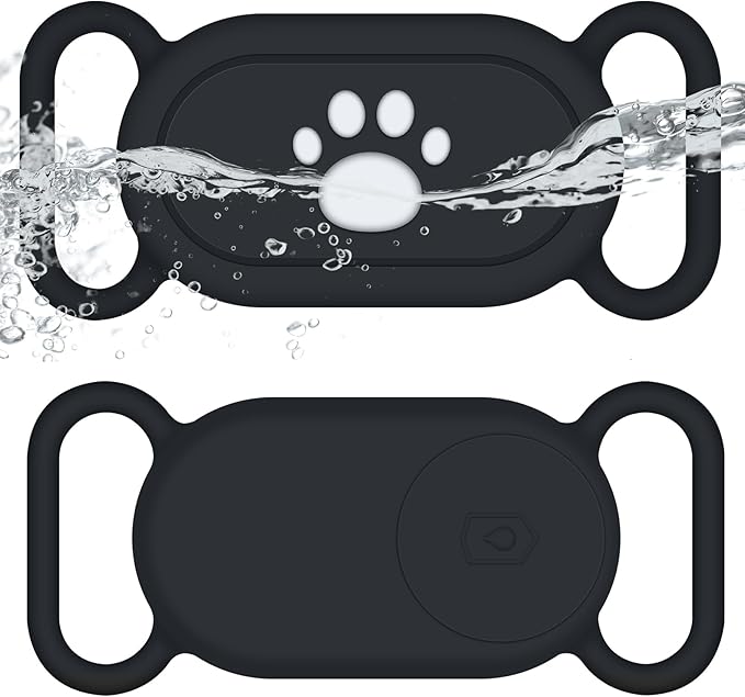 for Samsung Galaxy SmartTag2 Dog Collar Holder, 2 Pack Waterproof Anti-Lost Silicone Case for Galaxy Smart Tag 2 for Pet Dog Cat Collars (Black/Black)