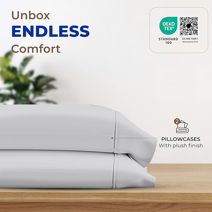 Thread Spread 100% Egyptian Cotton King Size Pillow Cases Set of 2 - Luxury 1000 Series Paradise Collection Pillow Cases King Size (Silver Grey), Soft Cooling Hotel Egyptian Cotton Pillowcases