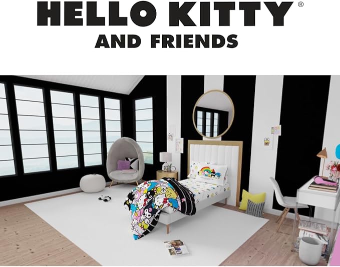Franco Collectibles Hello Kitty & Friends Bedding 5 Piece Super Soft Comforter and Sheet Set with Sham, Twin, (Official Licensed Product)