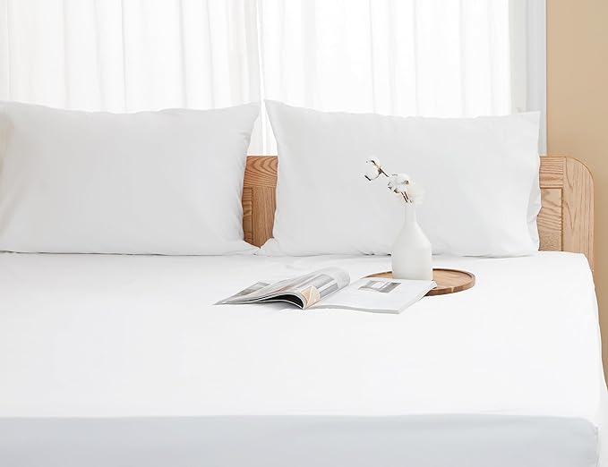 Pillow Cases, Standard Queen Size Cotton Percale Weave Pillowcases, Pre-Shrunk Breathable and Hypoallergenic Pillowcases, Set of 2 (2 Piece Standard/Queen 20 Inch x 30 Inch, White)