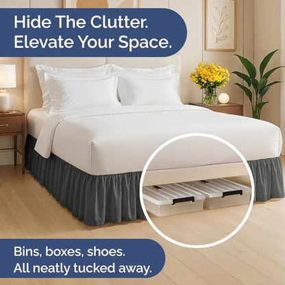 Bedskirt Queen Size Ruffle - 18 inch Drop Dust Ruffle Bed Skirt with Platform - Ultra-Soft, Easy Fit, Premium Hotel Quality - Wrinkle, Fade & Shrink Resistant - For Women, Men, Kids & Teens - Charcoal