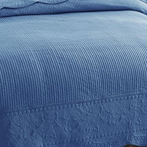 MarCielo 3-Piece 100% Cotton Oversized Bedspread Lightweight Quilt Coverlet Embroidery Farmhouse Bedding Set (TG Midtone Blue, Oversized King (118"x106"))