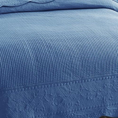 MarCielo 3-Piece 100% Cotton Oversized Bedspread Lightweight Quilt Coverlet Embroidery Farmhouse Bedding Set (TG Midtone Blue, Oversized King (118"x106"))