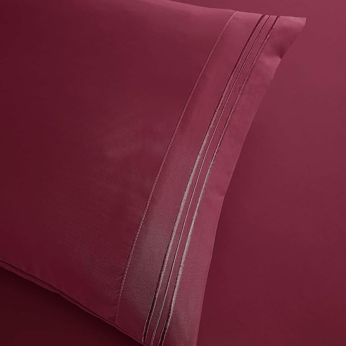 Clara Clark King Sheets, 6 Piece Set - Hotel Luxury Sheets for King Size Bed, Super Soft Bedding Set, King Size, Burgundy Red