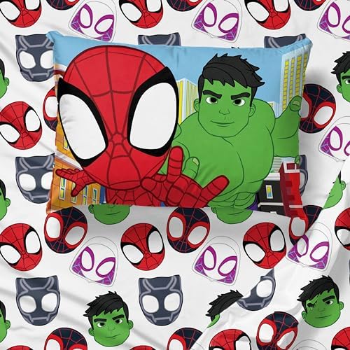 Sunny Side Up Spidey & His Amazing Friends Toddler Sheet Set - 3 Piece Toddler Bedding Set Includes Pillow Cover - Super Soft Superhero Microfiber Sheets Features Miles Morales & Ghost Spider