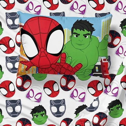 Sunny Side Up Spidey & His Amazing Friends Toddler Sheet Set - 3 Piece Toddler Bedding Set Includes Pillow Cover - Super Soft Superhero Microfiber Sheets Features Miles Morales & Ghost Spider
