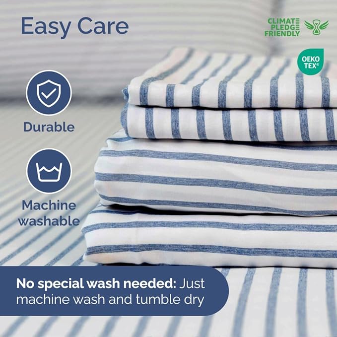 Full XL Bed Sheet - 4 Piece Full XL Bed Sheets Set - Soft, Breathable & Cooling - Hotel Luxury Bedding for Women, Men, Kids, Teens, Boys & Girls - Deep Pockets, Fade and Wrinkle Free - Blue Stripes