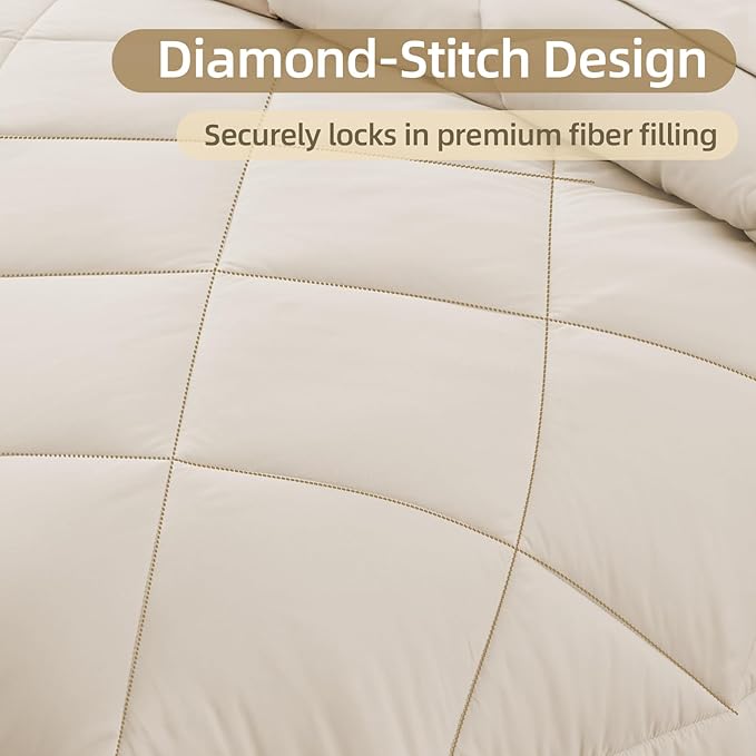 FUANNA 7 Pieces King Size Comforter Set, All Season Bed in a Bag King Size, Luxury Soft Bedding Sets with Comforter, Flat Sheet, Fitted Sheet, Pillowcases & Pillow Shams, Beige