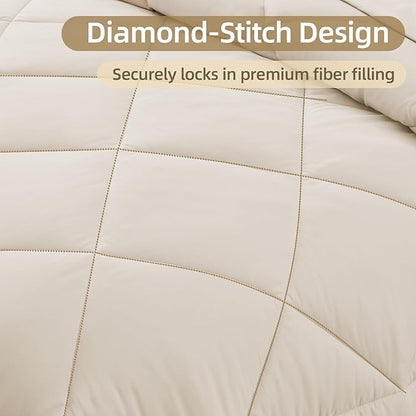 FUANNA 7 Pieces King Size Comforter Set, All Season Bed in a Bag King Size, Luxury Soft Bedding Sets with Comforter, Flat Sheet, Fitted Sheet, Pillowcases & Pillow Shams, Beige