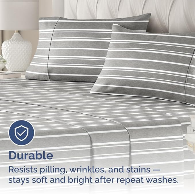 Standard Pillow Cases Set of 4 - Soft Hotel Quality Pillowcase Covers - Comfy, Cozy Bedding for Women, Men, Kids & Teens - Machine Washable Pillow Protectors - 4 Piece - Standard Size Grey Stripes