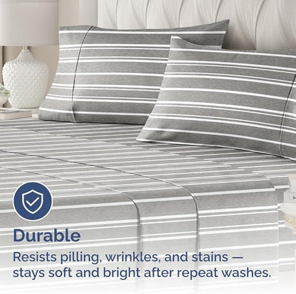 Standard Pillow Cases Set of 4 - Soft Hotel Quality Pillowcase Covers - Comfy, Cozy Bedding for Women, Men, Kids & Teens - Machine Washable Pillow Protectors - 4 Piece - Standard Size Grey Stripes