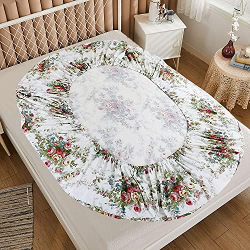 FADFAY Garden Floral Sheet Set Twin Vintage Rose 100% Cotton Hypoallergenic White and Grey Bed Sheets Ultra Soft Girls Princess Romantic Rose Kids Bedroom Deep Pocket Fitted Sheet 4-Pcs