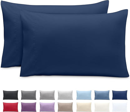 Bare Home Microfiber Pillow Cases - Standard Size Set of 2 - Cooling Pillowcases - Double Brushed - Easy Care - Envelope Closure (Standard Pillowcase Set of 2, Dark Blue)