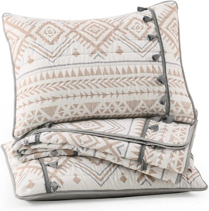 HORIMOTE HOME Boho Style Beige Twin Quilt Set with Tassle, Soft and Lightweight Bedspread for All Season, Twin Size Bed Coverlet with 1 Matching Pillow Sham (2 Pieces)