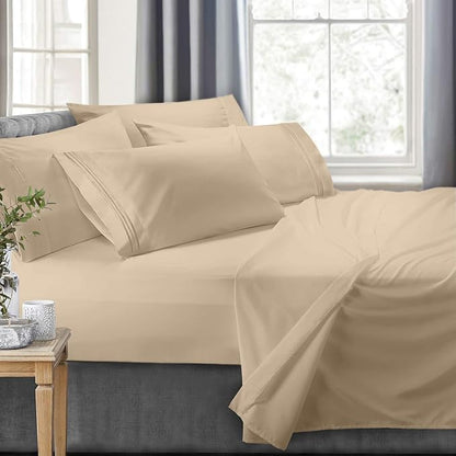 Clara Clark RV Queen Sheets, 6 Piece RV Sheets Set - Hotel Luxury Sheets for RV Bunks, Super Soft Bedding Set, Short Queen,Beige Cream
