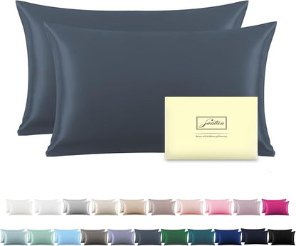 Silk Pillow Cases 2 Pack,Soft Breathable and Sliky Queen Size Pillow Cases Set of 2,Natural Mulberry Silk Pillowcase Set of 2 for Hair and Skin with Hidden Zipper (Space Grey,20"X 30",2pcs)