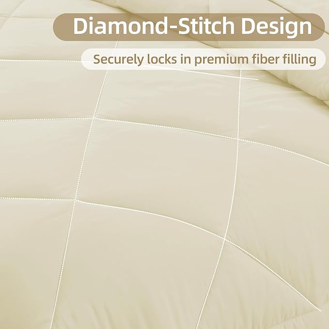 FUANNA 7 Pieces King Size Comforter Set, All Season Bed in a Bag King Size, Luxury Soft Bedding Sets with Comforter, Flat Sheet, Fitted Sheet, Pillowcases & Pillow Shams, Cream White