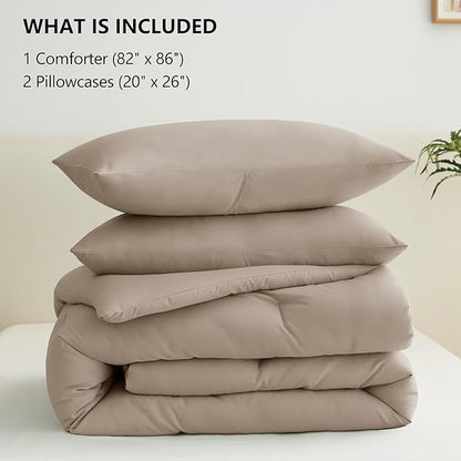 CozyLux Full Size Comforter Set Khaki, 3 Pieces Solid Breathable Quilted Bedding Sets, Luxury Lightweight Soft Bed Set with Down Alternative Comforter and 2 Pillowcases for All Seasons