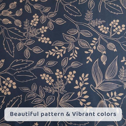 QSH Floral Egyptian Cotton Sheets Queen Size - Elegant Navy Botanical Pattern Printed Bedding Sheets Queen Size Bed Extra Soft and Breathable 4pcs Deep Pockets Bed Sheets