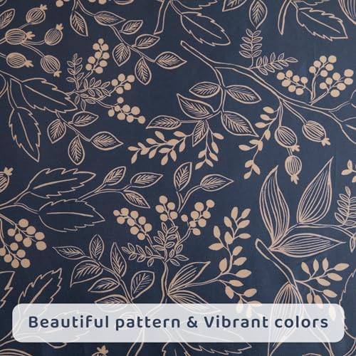 QSH Floral Egyptian Cotton Sheets King Size - Navy Floral Bedding Sheets Botanical Pattern Printed Bedding King Size Bed Sheets 17.5" Extra Deep Pocket 4pcs