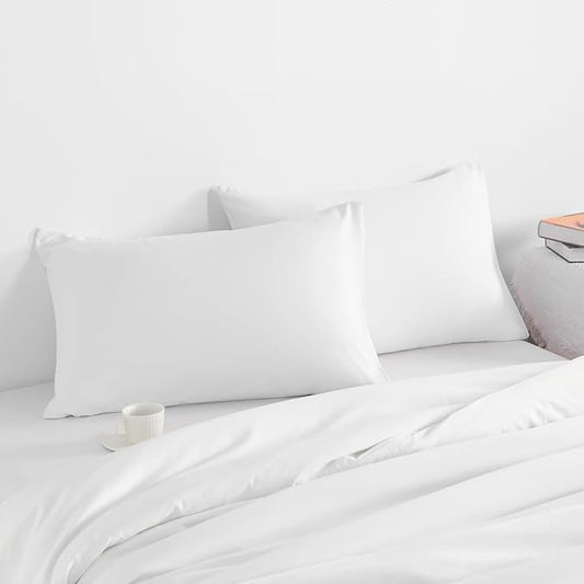 NTBAY Queen Pillow Cases Set of 2, 2 Pack Brushed Microfiber Pillow Cases, Soft, Wrinkle, Fade, Stain Resistant Pillow Cases with Envelope Closure, 20x30 Inches, White