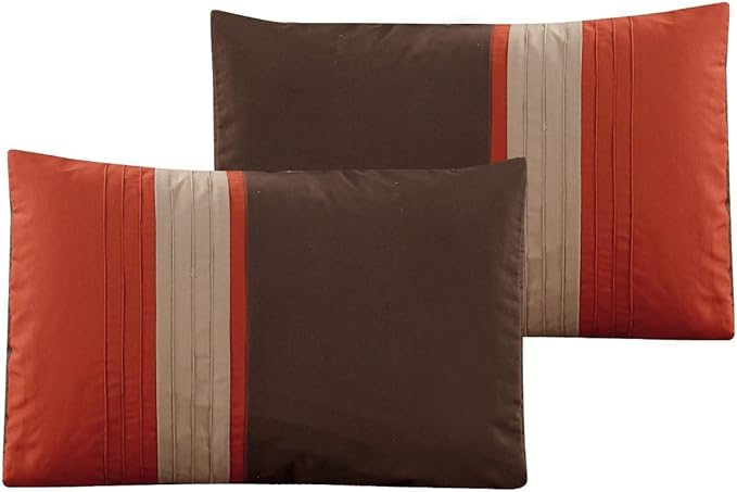 Chezmoi Collection Napa 7-Piece Luxury Leaves Scroll Embroidery Bedding Comforter Set (Oversized King, Rust Orange/Brown/Taupe)