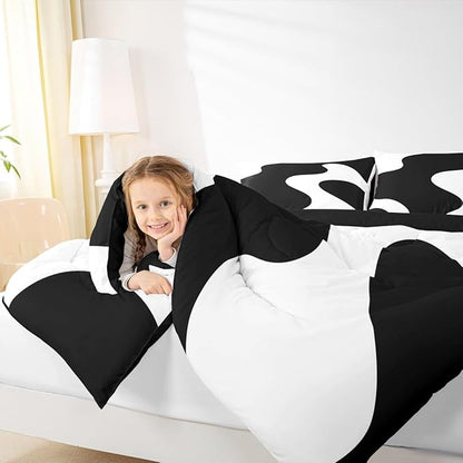 Erosebridal White and Black Abstract Twin Bedding Sets for Adult Women Men Boho Geometric Striped Comforter Set Minimalist Modern Art Quilt Duvet Set Simple Aesthetic Modern Bed Collections
