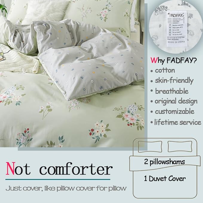 FADFAY Duvet Cover Set King/Cal King Floral Comforter Cover 100% Cotton Girls Vintage Flower Bedding Garden Style Farmhouse Bedding for All Season Soft Set with 2 Pillowcases, King/Cal King