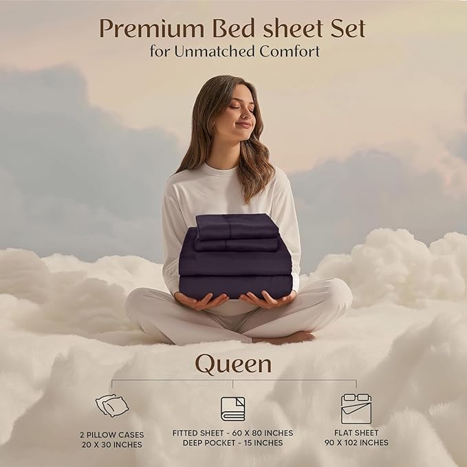 Utopia Bedding King Bed Sheets Set - 4 Piece Bedding - Brushed Microfiber - Shrinkage and Fade Resistant - Easy Care (King, Purple)