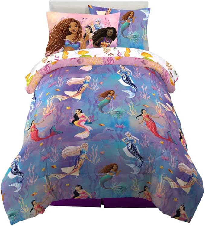 Disney's The Little Mermaid Ariel Live Action Movie Kids Bedding Super Soft Comforter and Sheet Set with Sham, Twin, (100% Official Licensed Product) By Franco