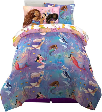 Disney's The Little Mermaid Ariel Live Action Movie Kids Bedding Super Soft Comforter and Sheet Set with Sham, Twin, (100% Official Licensed Product) By Franco