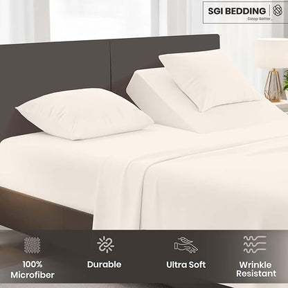 SGI bedding Adjustable Split Head Flex Top Queen 34" Microfiber Sheet Set Ultra Soft, Cooling & Deep Pocket 15 Fitted, 4-Piece Breathable & Durable Bedding Set for Split Queen Beds -Butter