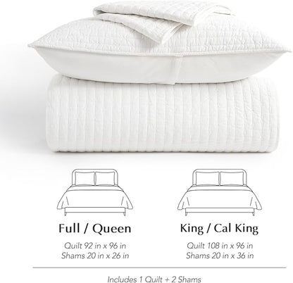 EVERGRACEHOME Cross Stitch Pre-Washed Cotton Quilt Bedding Set Queen Size, Oversized 3 Pieces Lightweight Bedspread Coverlet for All Season, with 2 Matching Shams, Bright White, 92"x96"
