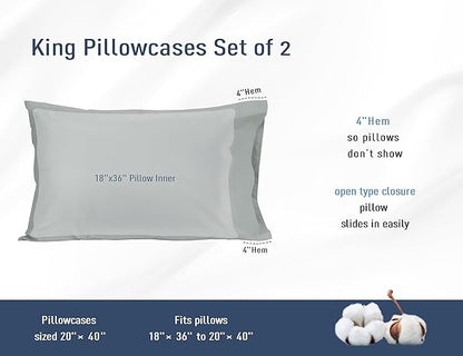 Pillow Cases, King Size Cotton Percale Weave Pillowcases, Pre-Shrunk Breathable and Hypoallergenic Pillowcases, Set of 2 (2 Piece King 20 Inch x 40 Inch, Storm Gray)
