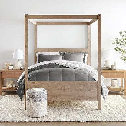 LINENS & HUTCH Comforter Set Patterned Microfiber All Season Down-Alternative Ultra Soft Bedding in Textured Stripe - Twin/TwinXL Textured Stripe Gray