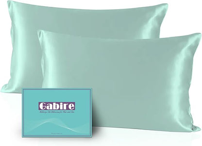 Mulberry Silk Pillow Cases Set of 2, Both Sides Real Silk Pillow Cover for Hair and Skin Cool Pillowcase Organic Silk Pillowcase 2 Pack with Hidden Zipper, Sage Green, Queen (20"×30")