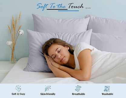 Comfort Beddings King Pillowcases Set of 4 – 100% Organic Cotton, 600 Thread Count Sateen, Soft & Comfy Pillow Covers with Envelope Closure, Silver, King Size 20 x 40 Inches
