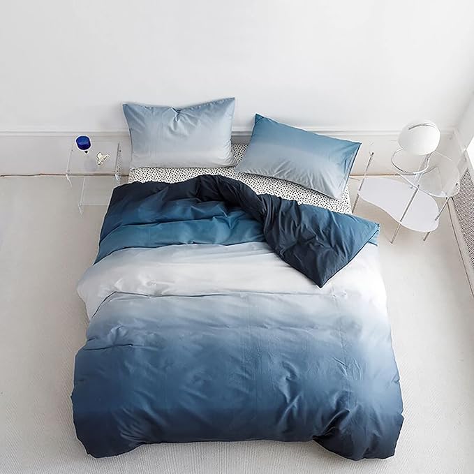 Luxlovery Blue White Comforter Cal King Gradient Bedding Comforter Set California King Dark Blue Modern Soft Breathable Colorful Blanket Quilts Comforter Set