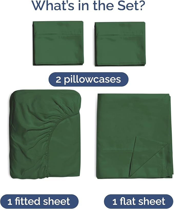 100% Rayon Derived From Bamboo - Bamboo Sheets Cal King Size - Cooling Sheets for Cal King - Ultra Soft Hotel Luxury Bedding - 1 Flat & 1 Fitted & 2 Pillowcases w/ 16 Inch Deep Pockets - Emerald Green
